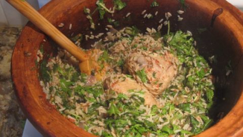 Easy one-pot chicken, tomatoes, rice & greens