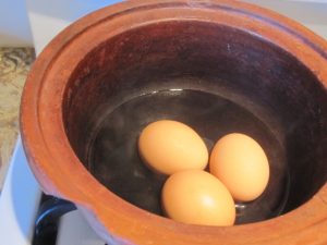 Hard boiled eggs cooked in 1/2" of water